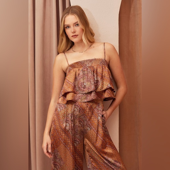 Mittoshop Paisley Patchwork Print Satin Ruffle Crop Cami - Picture 2 of 8